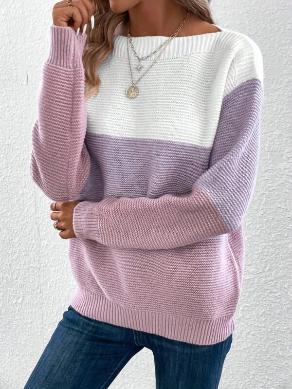 Pullover Knitted Sweater Fashion Round Neck Splicing Knitwear Loose Top Women's Clothing - Image 10