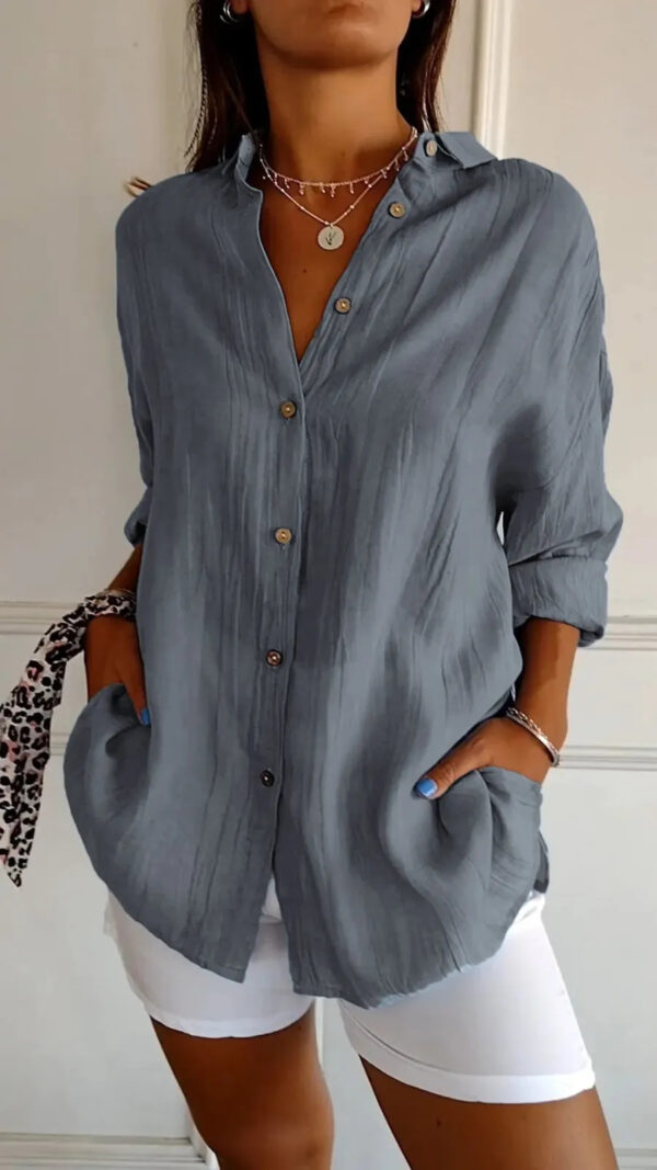 Lapel Long Sleeve Shirt Women's Single-breasted Pleated Shirt - Image 4