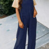 Fashion Square Neck Jumpsuit With Pockets Spring Summer Casual Solid Color Loose Overalls Womens Clothing - Image 2
