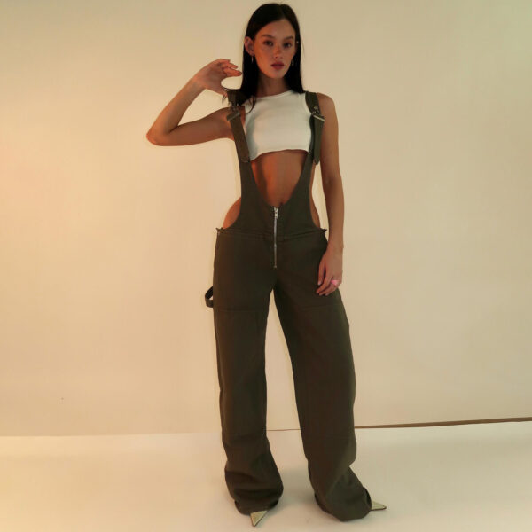 Y2K Zipper Denim Overalls With Pockets Fashion Loose Suspender Jumpsuit Streetwear Jeans Pants Womens Clothing - Image 10