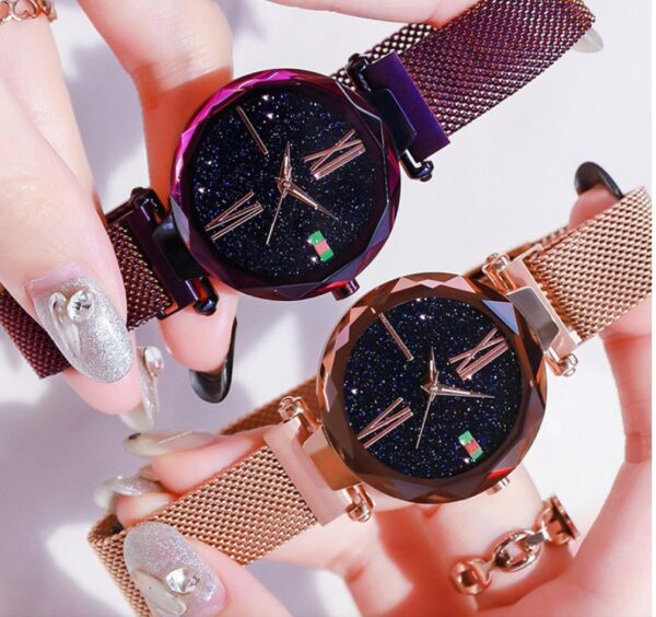 Luxury Women Watches Mesh Ladies Clock Magnet Buckle Starry Diamond Geometric Surface Quartz Wristwatch - Image 3