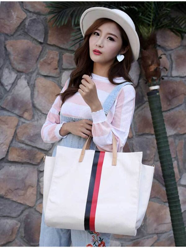 Canvas Ladies Work Bag Women Tote Hand Bag Shoulder Bag for Women Fashion Lady Shopping Canvas Stripe Tote Bags Female Handbags - Image 2