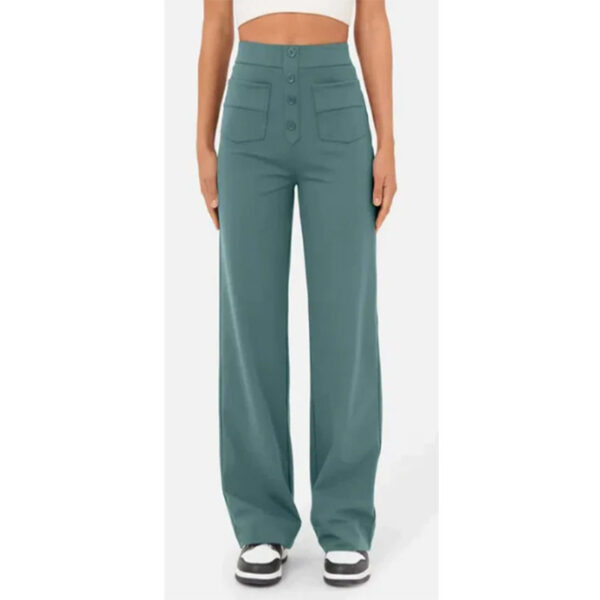 High Waist Trousers With Pockets Casual Loose Wide Leg Button Straight Pants Women's Clothing - Image 3