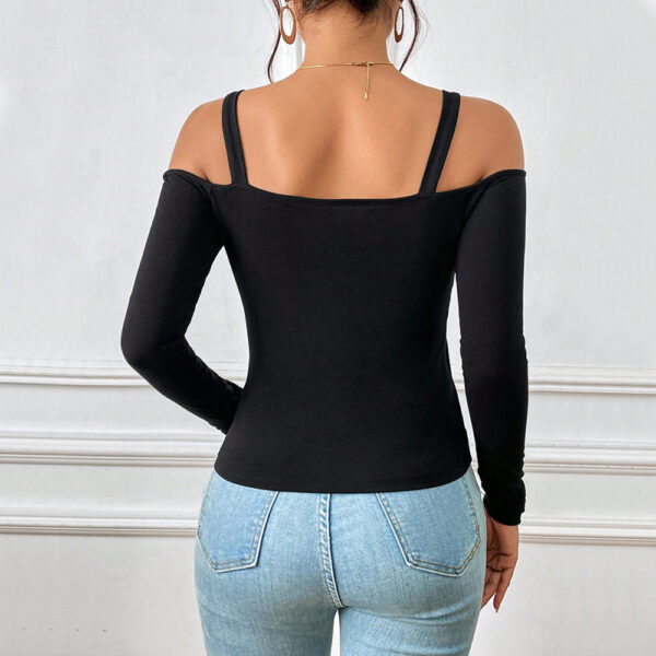 Women's Spring And Summer Fashion Simple Suspender Off-Shoulder Metal Hook Long-Sleeved Sexy Top - Image 2