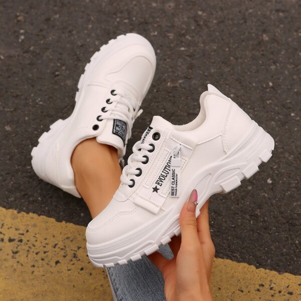 Lace-up Sports Shoes With Side-Zipper Design Fashion Thick-soled Round-toe Casual Shoes For Women Sneakers - Image 10