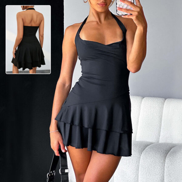 Slim Halter-neck Dress Ins Fashion Sleeveless Backless Ruffled Short Dresses Summer Clothing For Women - Image 2