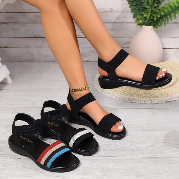 Fashion Color-block Elastic Sandals Summer Fashion Fish Mouth Flat Shoes For Women - Image 4