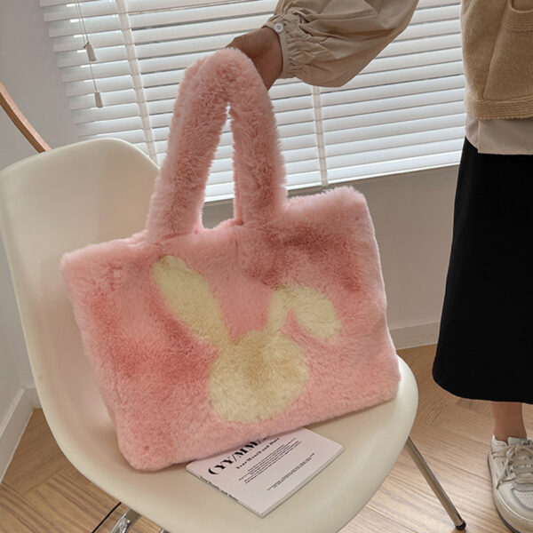 Cute Cartoon Rabbit Ears Plush Bag Autumn And Winter Shoulder Bag Shopping Handbags Large Capacity Personalized Tote Bags For Women - Image 6