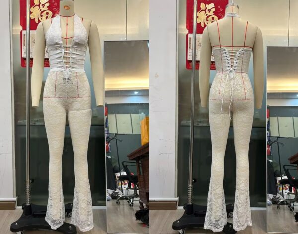 Women's Lace Lash Rope Lace Up Slim Fit Halter Jumpsuit - Image 2