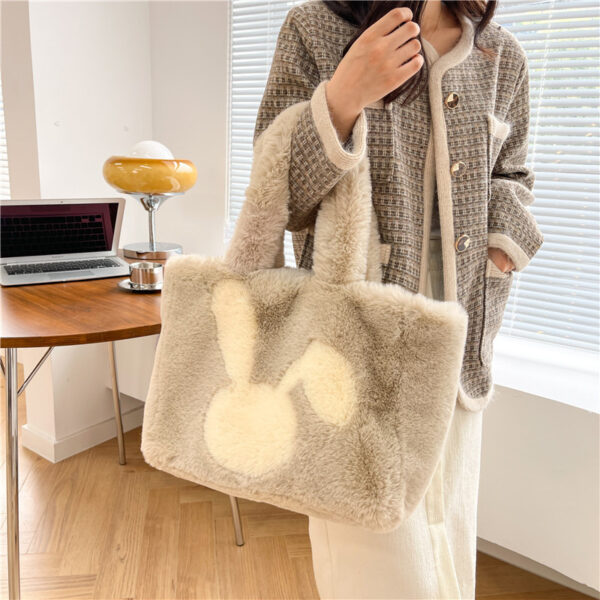 Cute Cartoon Rabbit Ears Plush Bag Autumn And Winter Shoulder Bag Shopping Handbags Large Capacity Personalized Tote Bags For Women - Image 9