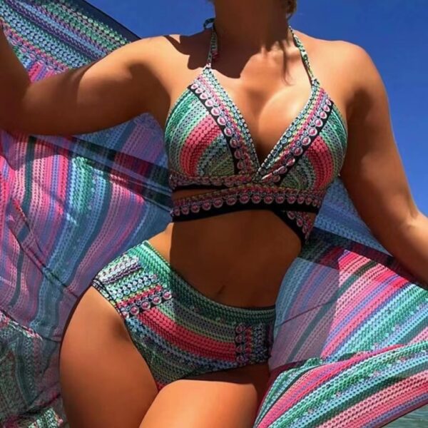 Women's Split Cross Strap Retro Ethnic Style Swimsuit - Image 8