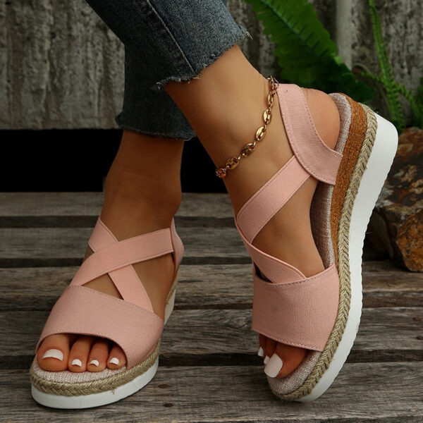 Wedge Sandals For Women Cross-strap Platform Gladiator Hemp Heel Shoes Summer - Image 4