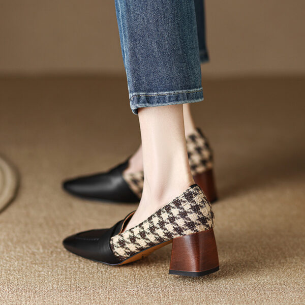 Square Head Thick Middle Heel Shoes Match Color Gingham Single Shoe Women - Image 4