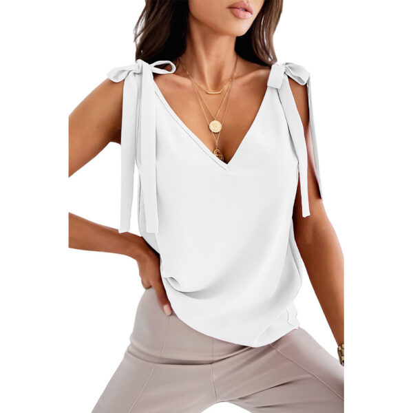 Bowknot Tie Up Camisole V-neck Shirts Women Summer Sleeveless Tank Tops - Image 4