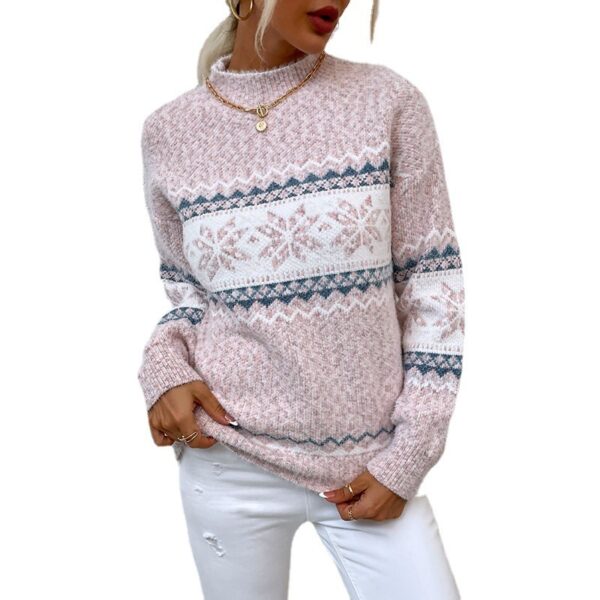 Half Turtleneck Snowflake Sweater Women - Image 3