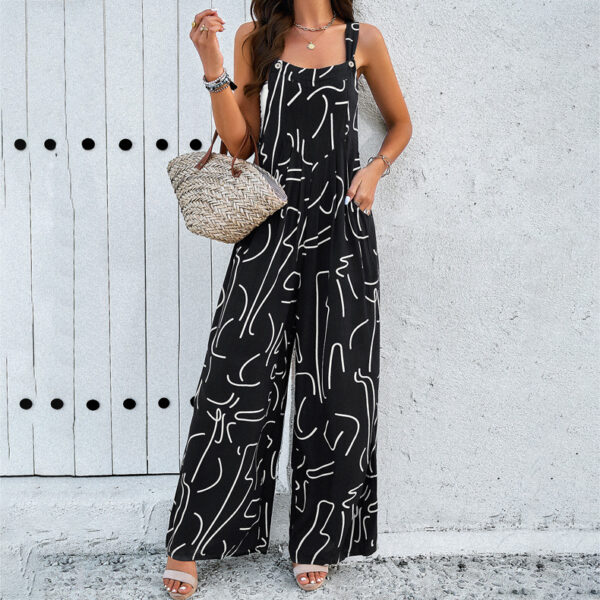 Fashion Print Square Neck Jumpsuit With Pockets Spring Summer Casual Loose Overalls Womens Clothing - Image 6