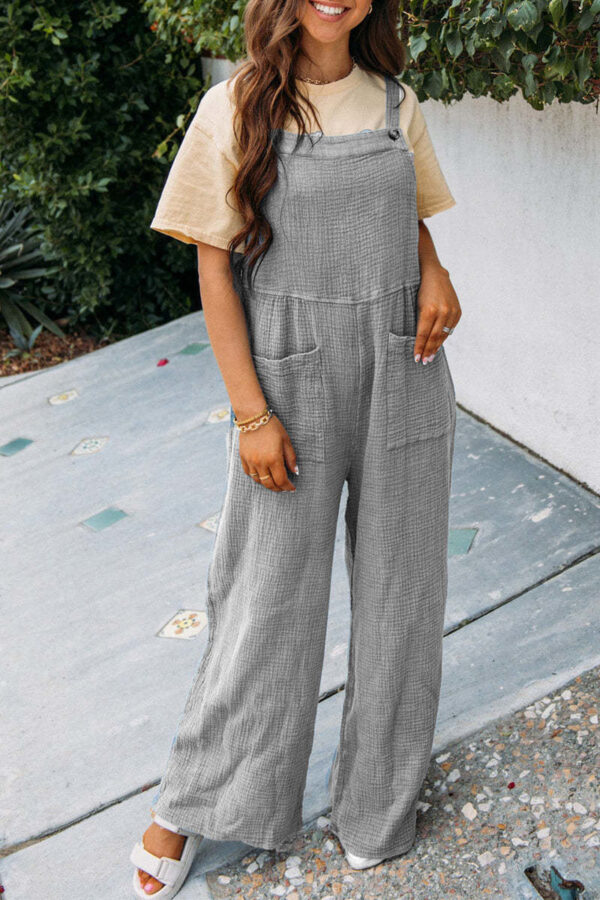 Fashion Square Neck Jumpsuit With Pockets Spring Summer Casual Solid Color Loose Overalls Womens Clothing - Image 3