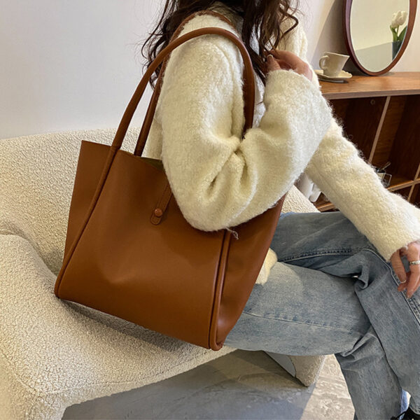 Casual Large Capacity Tote Bags For Women Fashion Solid Color Shopping Shoulder Bag With Wallet Ladies Handbag - Image 3