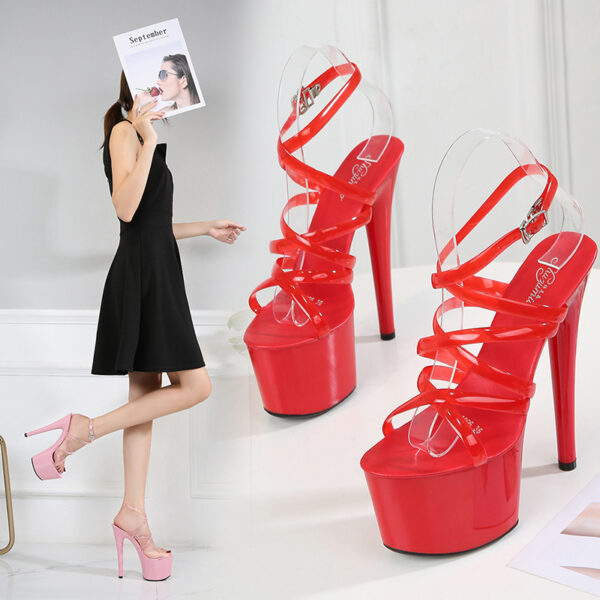 Summer 15cm 17cm 20cm Transparent PVC Strap Sandals Women High Heels Platform Shoes Woman Cross Strap Sandals Big Size 43 - Image 4