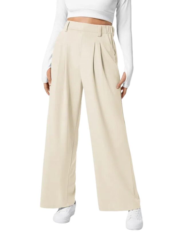 Women's Wide Leg Pants Elastic High Waist Waffle Knit Casual - Image 5