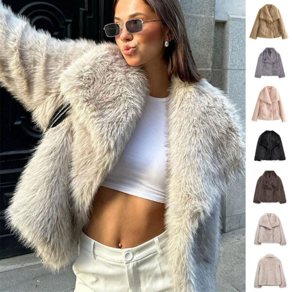 Winter Plush Coat Fashion Thicken Lapel Outwear Casual Long Sleeve Tops Womens Clothing - Image 4