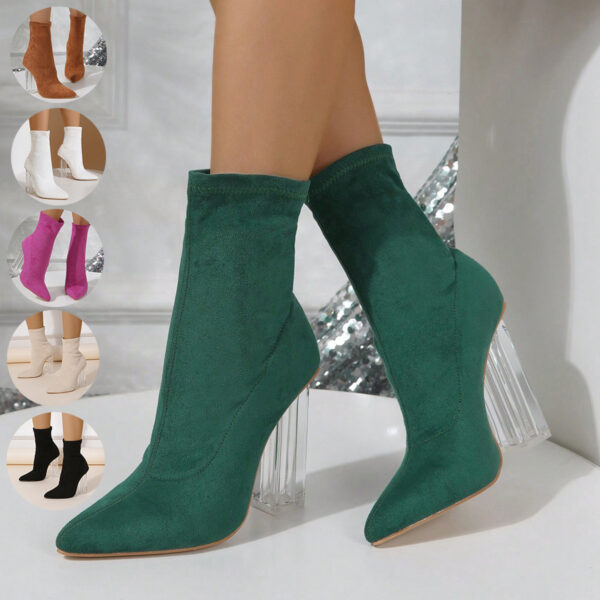 New Crystal Heel Boots Fashion High-heeled Party Shoes For Women Elastic Mid-calf Slim-foot Boots Autumn And Winter - Image 8