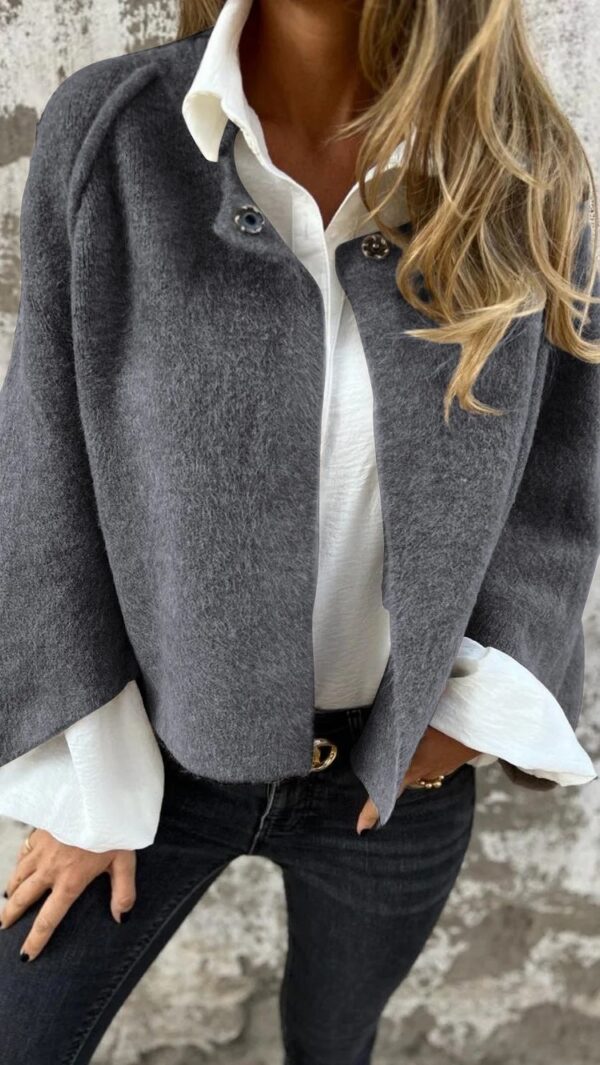 Women's Batwing Sleeve Cardigan Autumn And Winter Loose Short Cashmere Long Sleeve Coat - Image 8