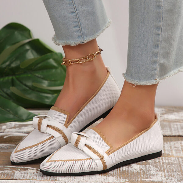 Fashion Pointed Toe Bow Flat Shoes For Women Lying Woven Slip-on Breathable Shoes Summer - Image 2