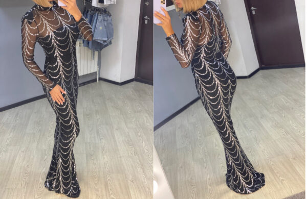 Sequins Women Maxi Dresses Long Sleeve Female Party Dresses - Image 6