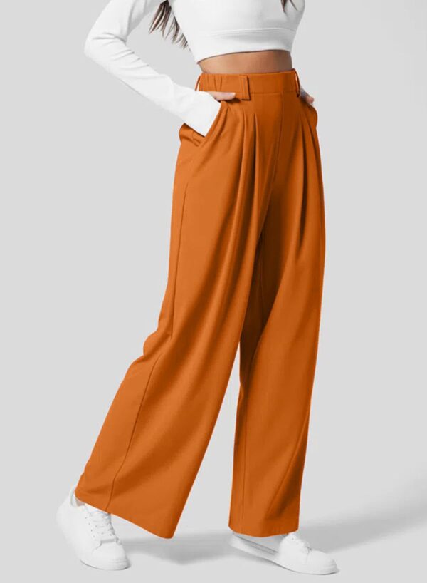 Women's Wide Leg Pants Elastic High Waist Waffle Knit Casual - Image 2