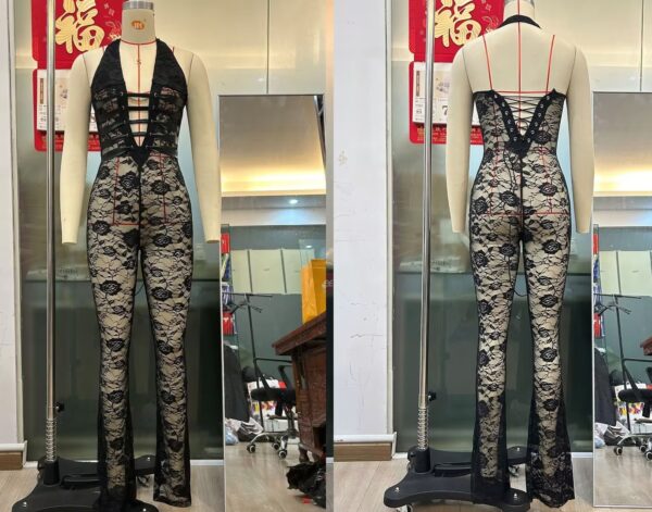 Women's Lace Lash Rope Lace Up Slim Fit Halter Jumpsuit - Image 6