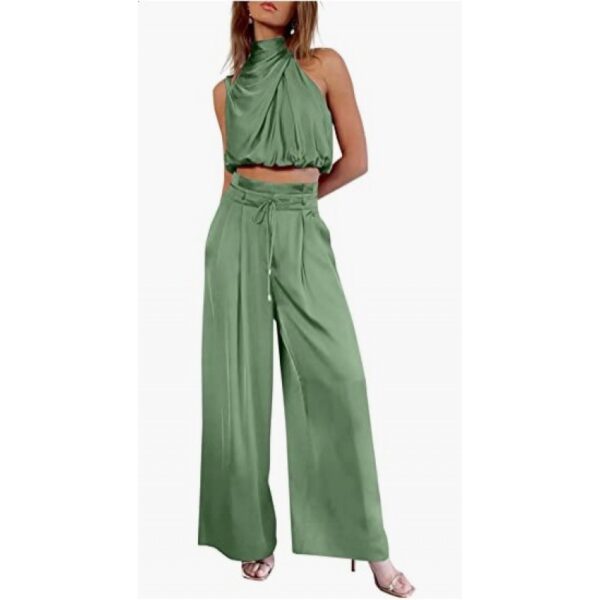 Summer Suits Casual Sleeveless Midriff-baring Top And Wide Leg Pants 2pcs Set Womens Clothing - Image 6