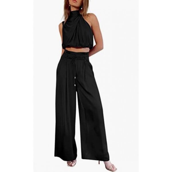 Summer Suits Casual Sleeveless Midriff-baring Top And Wide Leg Pants 2pcs Set Womens Clothing - Image 5