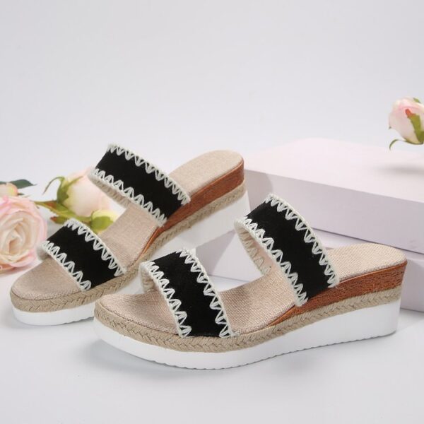 New Hemp Rope Woven Wedge Slippers Summer Ethnic Style Sandals Double Wide Strappy Shoes For Women - Image 6