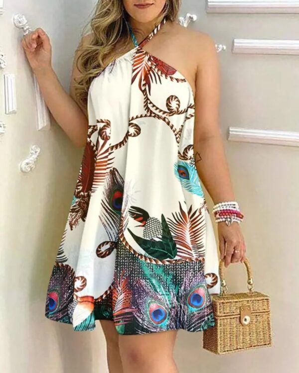 Printed Dress Summer Off-Shoulder Hanging Neck Sleeveless Sexy Dresses Women - Image 7