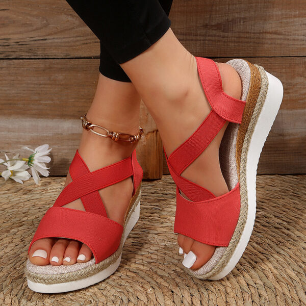 Wedge Sandals For Women Cross-strap Platform Gladiator Hemp Heel Shoes Summer - Image 2