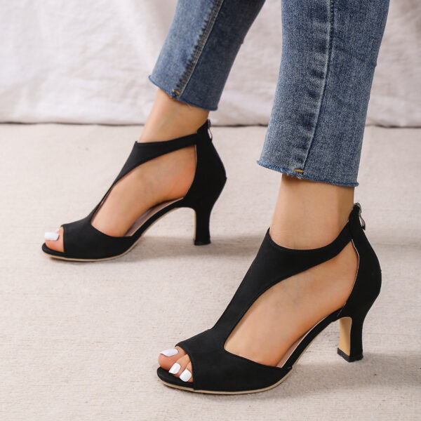 High Heel Peep Toe Sandals Women Back Zipper Outdoor Summer Shoes - Image 4