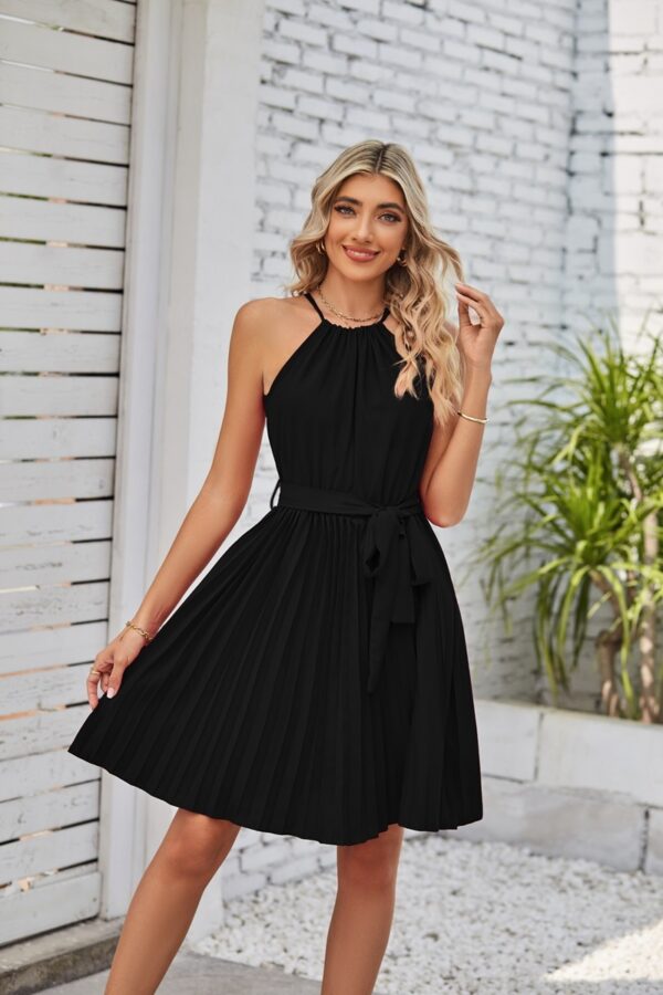 Halter Strapless Dresses For Women Solid Pleated Skirt Summer Beach Sundress - Image 7