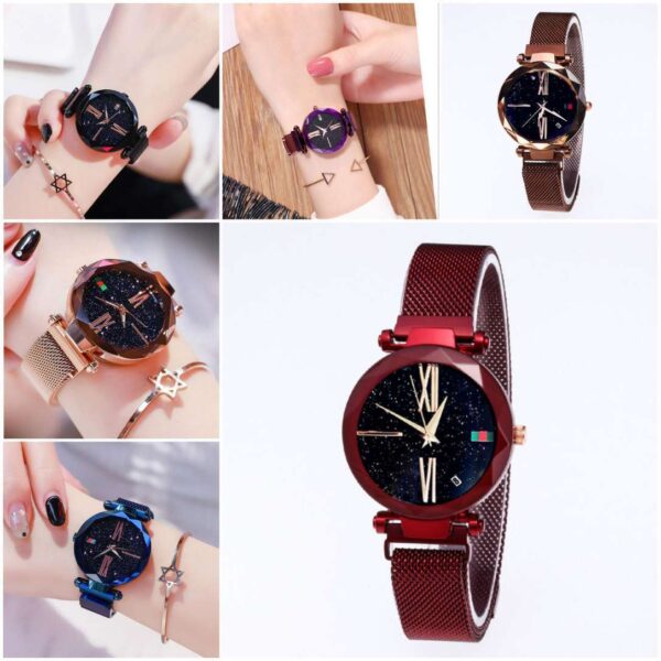 Luxury Women Watches Mesh Ladies Clock Magnet Buckle Starry Diamond Geometric Surface Quartz Wristwatch - Image 8