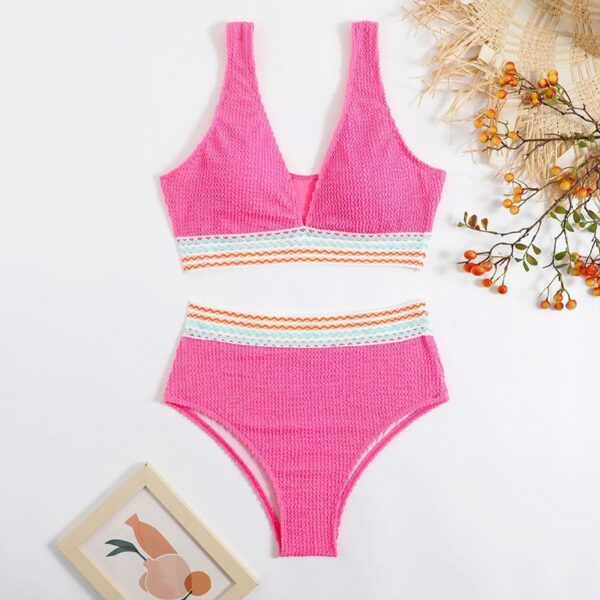 High Waist Split Bikini Solid Color - Image 4