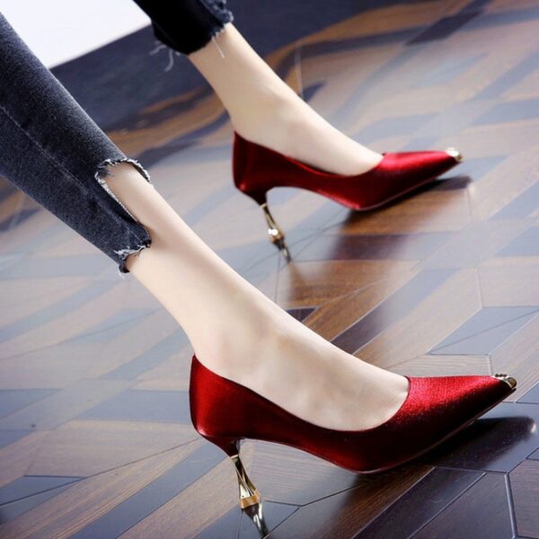 Pointed Satin High Heels Women Stiletto All-match Single Shoes - Image 3