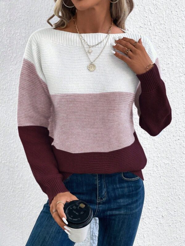 Pullover Knitted Sweater Fashion Round Neck Splicing Knitwear Loose Top Women's Clothing - Image 7