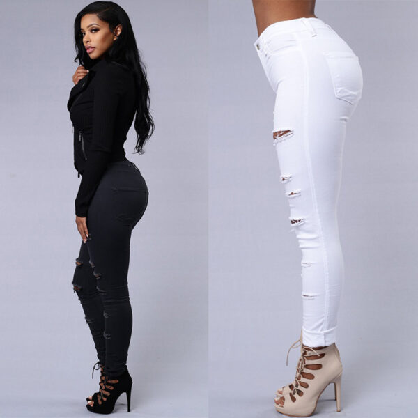 Ripped Jeans Women Skinny Trousers Casual High Waist Pencil Pants - Image 2