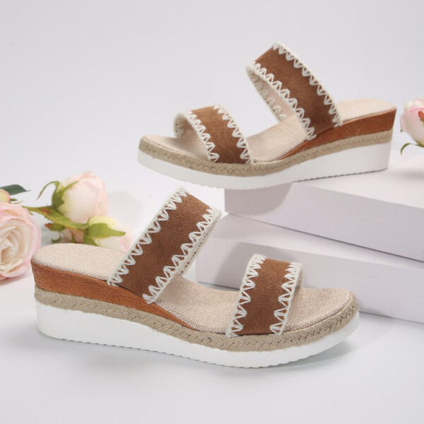 New Hemp Rope Woven Wedge Slippers Summer Ethnic Style Sandals Double Wide Strappy Shoes For Women - Image 5