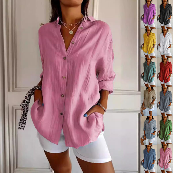 Lapel Long Sleeve Shirt Women's Single-breasted Pleated Shirt - Image 8