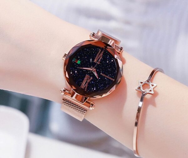 Luxury Women Watches Mesh Ladies Clock Magnet Buckle Starry Diamond Geometric Surface Quartz Wristwatch - Image 5