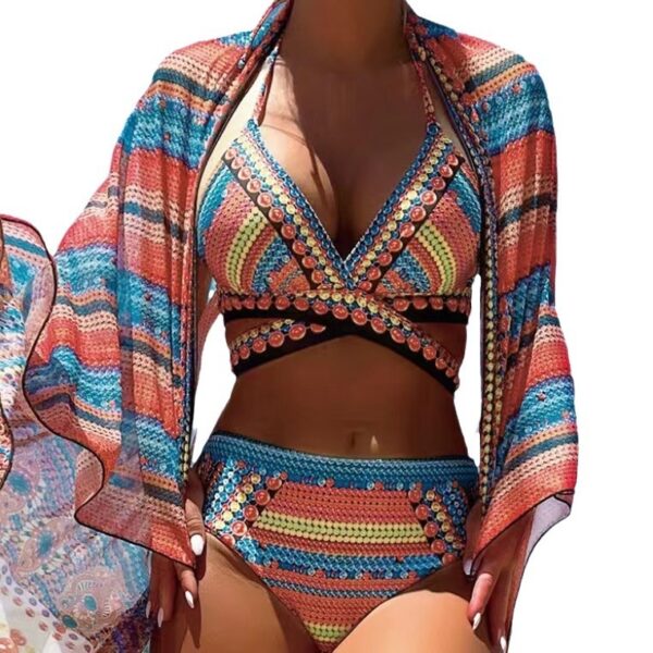 Women's Split Cross Strap Retro Ethnic Style Swimsuit - Image 2