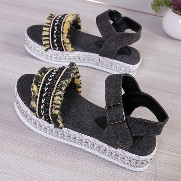 Fashion Tassel Denim Sandals With Thick-soled Flat Heel New Summer Hemp Rope Sole Ethnic Style Shoes For Women - Image 8