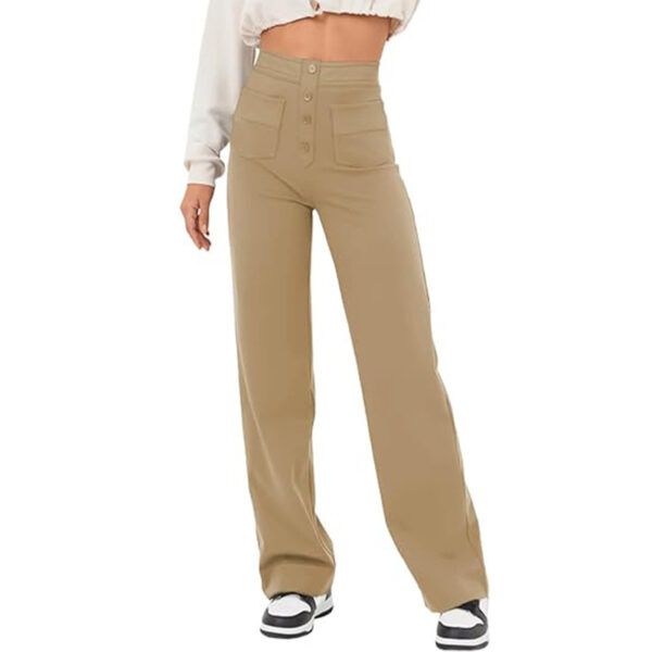 High Waist Trousers With Pockets Casual Loose Wide Leg Button Straight Pants Women's Clothing - Image 7