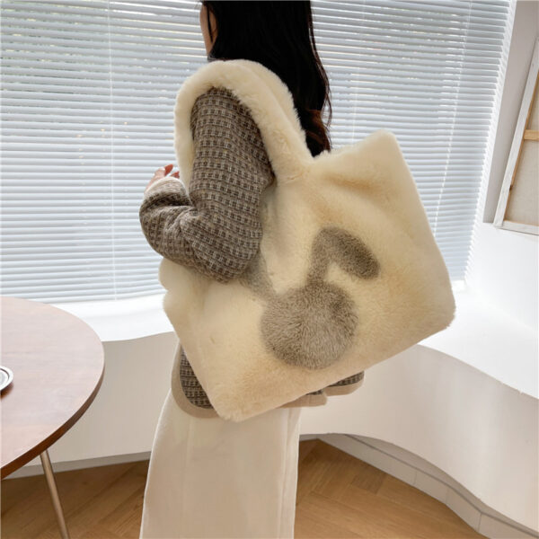 Cute Cartoon Rabbit Ears Plush Bag Autumn And Winter Shoulder Bag Shopping Handbags Large Capacity Personalized Tote Bags For Women - Image 2